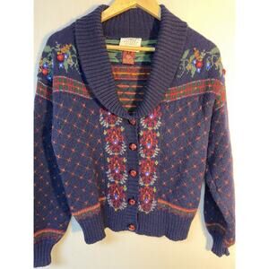 Vintage Susan Bristol Wool‎ Cardigan Petite Small Fair Isle Cottagecore